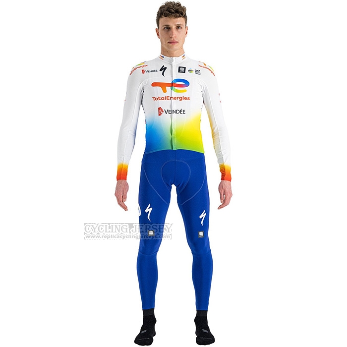 2022 Cycling Jersey Direct Energie White Yellow Blue Long Sleeve and Bib Short